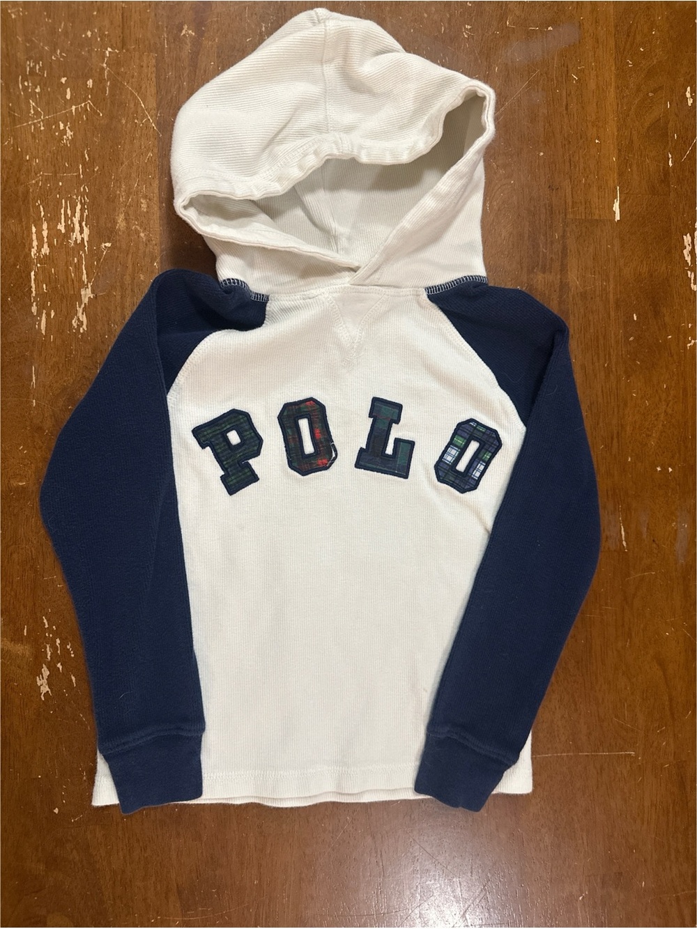 Polo by Ralph Lauren White & Navy Hooded Pullover with Applique